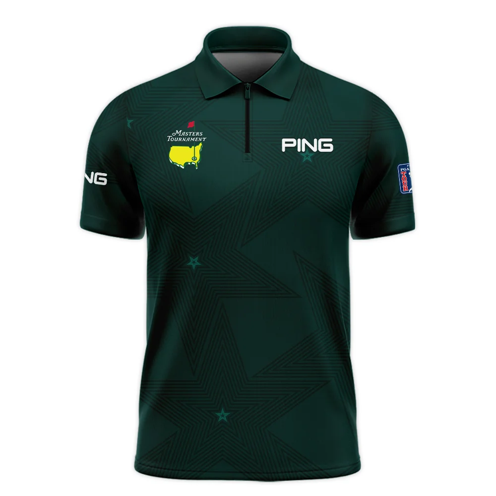 Golf Masters Tournament Ping Zipper Polo Shirt Stars Dark Green Golf Sports All Over Print Zipper Polo Shirt For Men