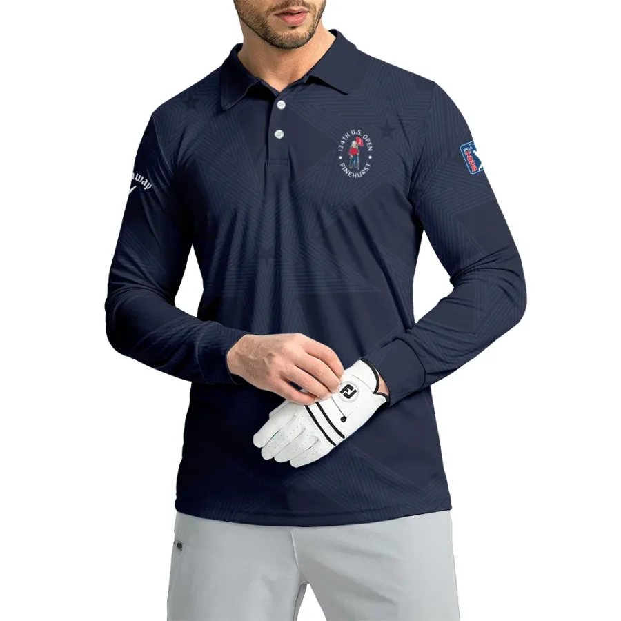 Golf Navy Color Star Pattern 124th U.S. Open Pinehurst Callaway Long Polo Shirt Style Classic