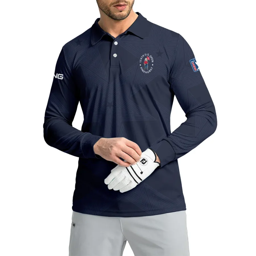 Golf Navy Color Star Pattern 124th U.S. Open Pinehurst Ping Long Polo Shirt Style Classic