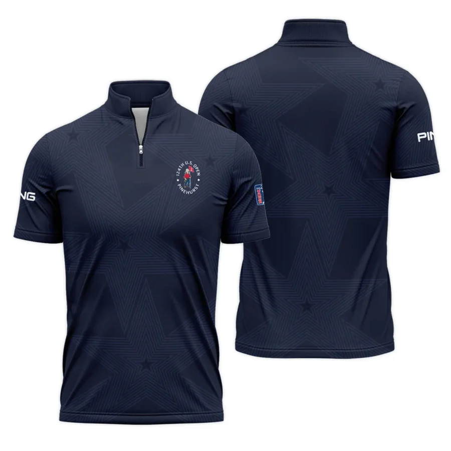 Golf Navy Color Star Pattern 124th U.S. Open Pinehurst Ping Quarter-Zip Polo Shirt