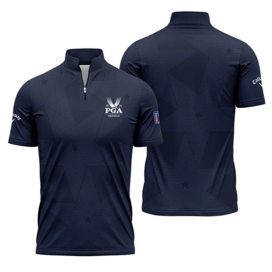 Golf Navy Color Star Pattern 2024 PGA Championship Valhalla Callaway Quarter-Zip Polo Shirt