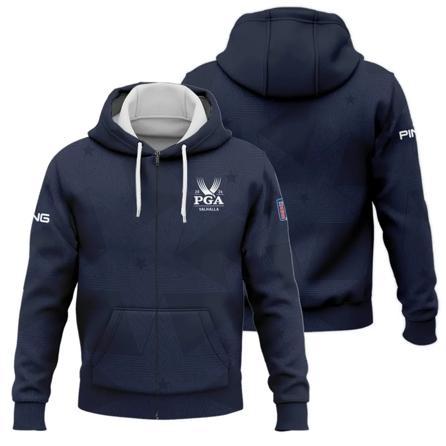 Golf Navy Color Star Pattern 2024 PGA Championship Valhalla Ping Zipper Hoodie Shirt Style Classic