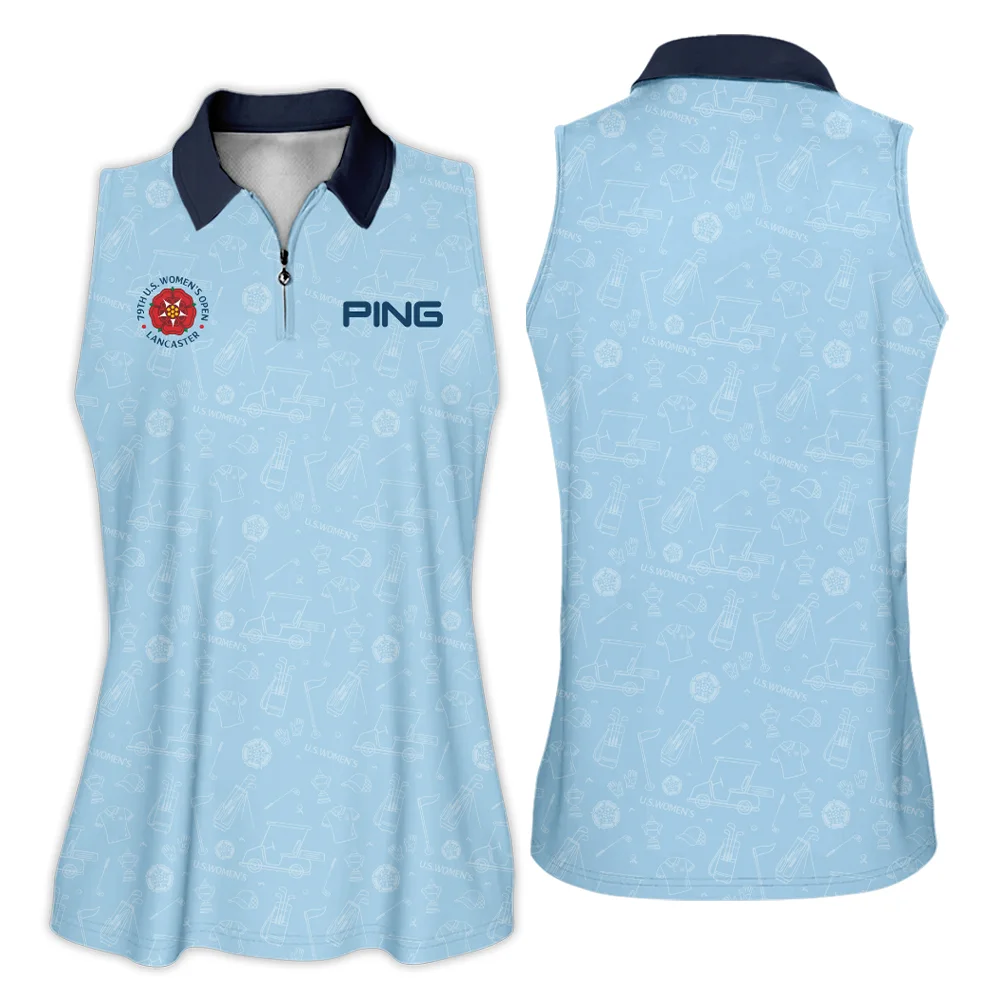 Golf Pattern Blue 79th U.S. Women’s Open Lancaster Ping Zipper Sleeveless Polo Shirt Golf Sport All Over Print Zipper Sleeveless Polo Shirt For Woman