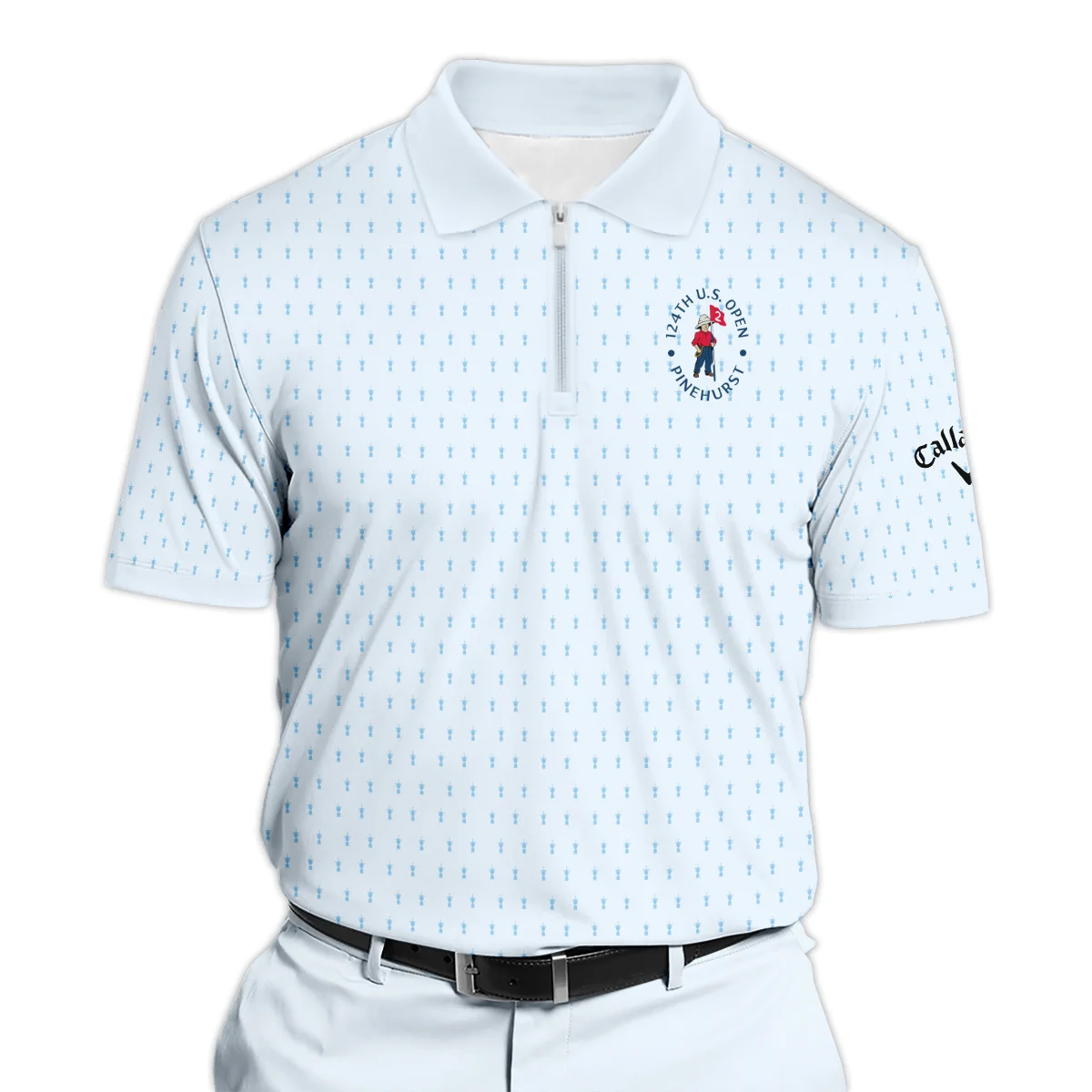 Golf Pattern Cup Light Blue Green 124th U.S. Open Pinehurst Callaway Zipper Polo Shirt Style Classic Zipper Polo Shirt For Men