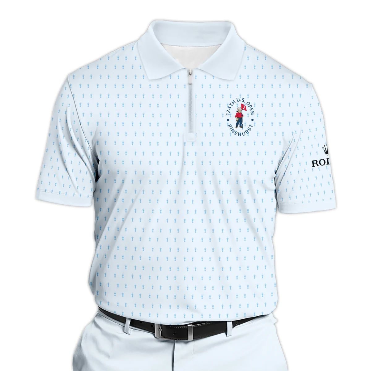 Golf Pattern Cup Light Blue Green 124th U.S. Open Pinehurst Rolex Zipper Polo Shirt Style Classic Zipper Polo Shirt For Men