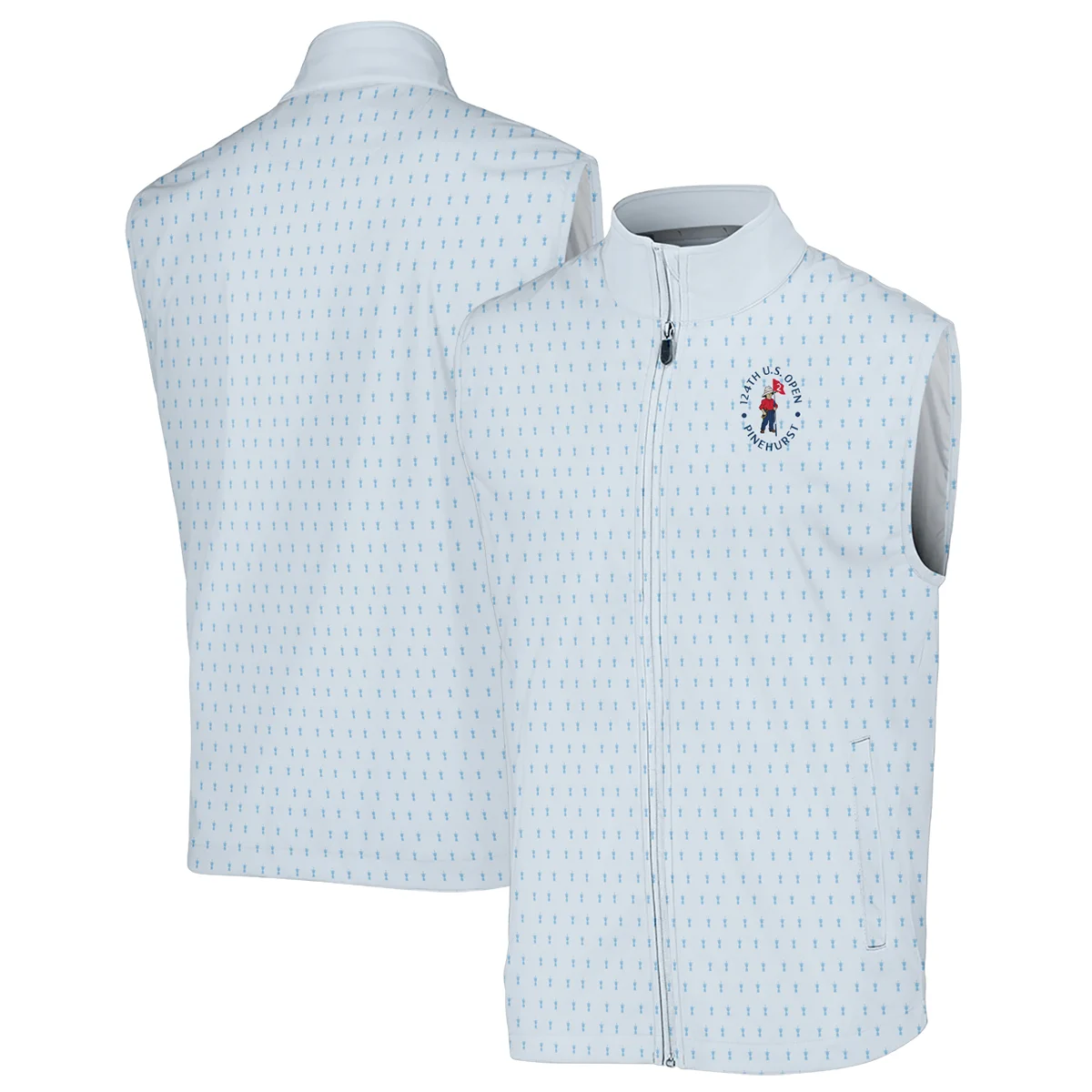 Golf Pattern Cup Light Blue Green 124th U.S. Open Pinehurst Zipper Polo Shirt Style Classic Zipper Polo Shirt For Men