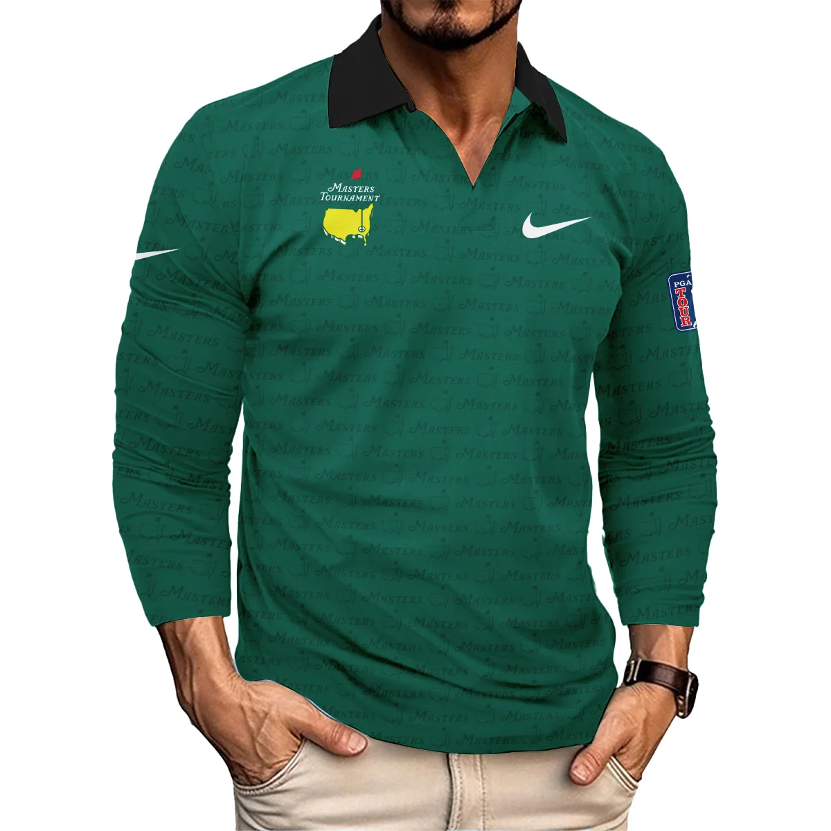 Golf Pattern Cup White Mix Green Masters Tournament Nike Long Polo Shirt Style Classic Long Polo Shirt For Men