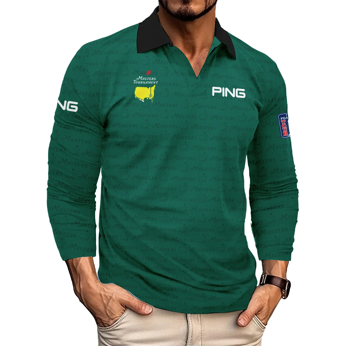 Golf Pattern Masters Tournament Ping Zipper Polo Shirt Green Color Golf Sports All Over Print Zipper Polo Shirt For Men