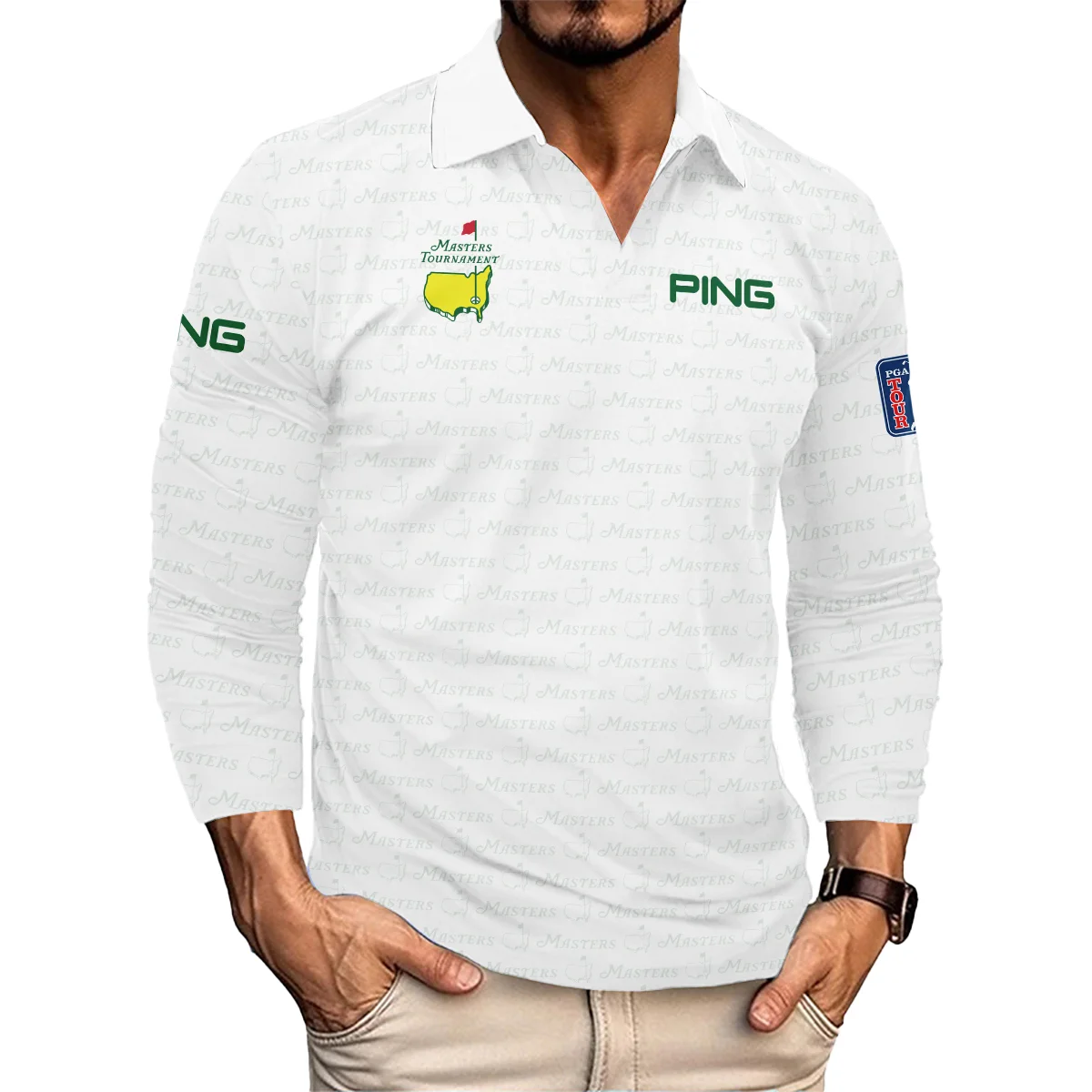 Golf Pattern Cup White Mix Green Masters Tournament Ping Vneck Long Polo Shirt Style Classic Long Polo Shirt For Men