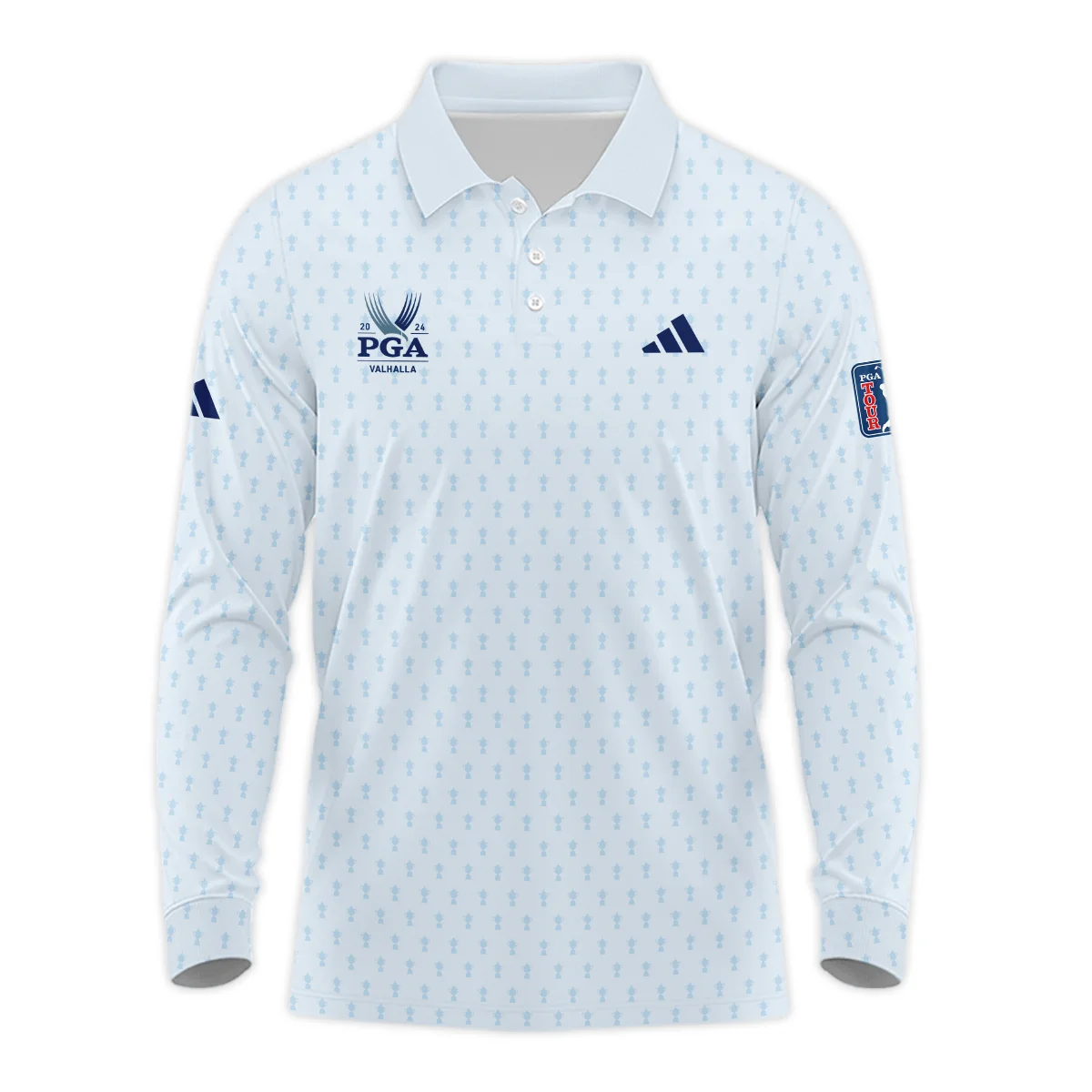 Golf Pattern Cup White Mix Light Blue 2024 PGA Championship Valhalla Adidas Vneck Long Polo Shirt Style Classic Long Polo Shirt For Men