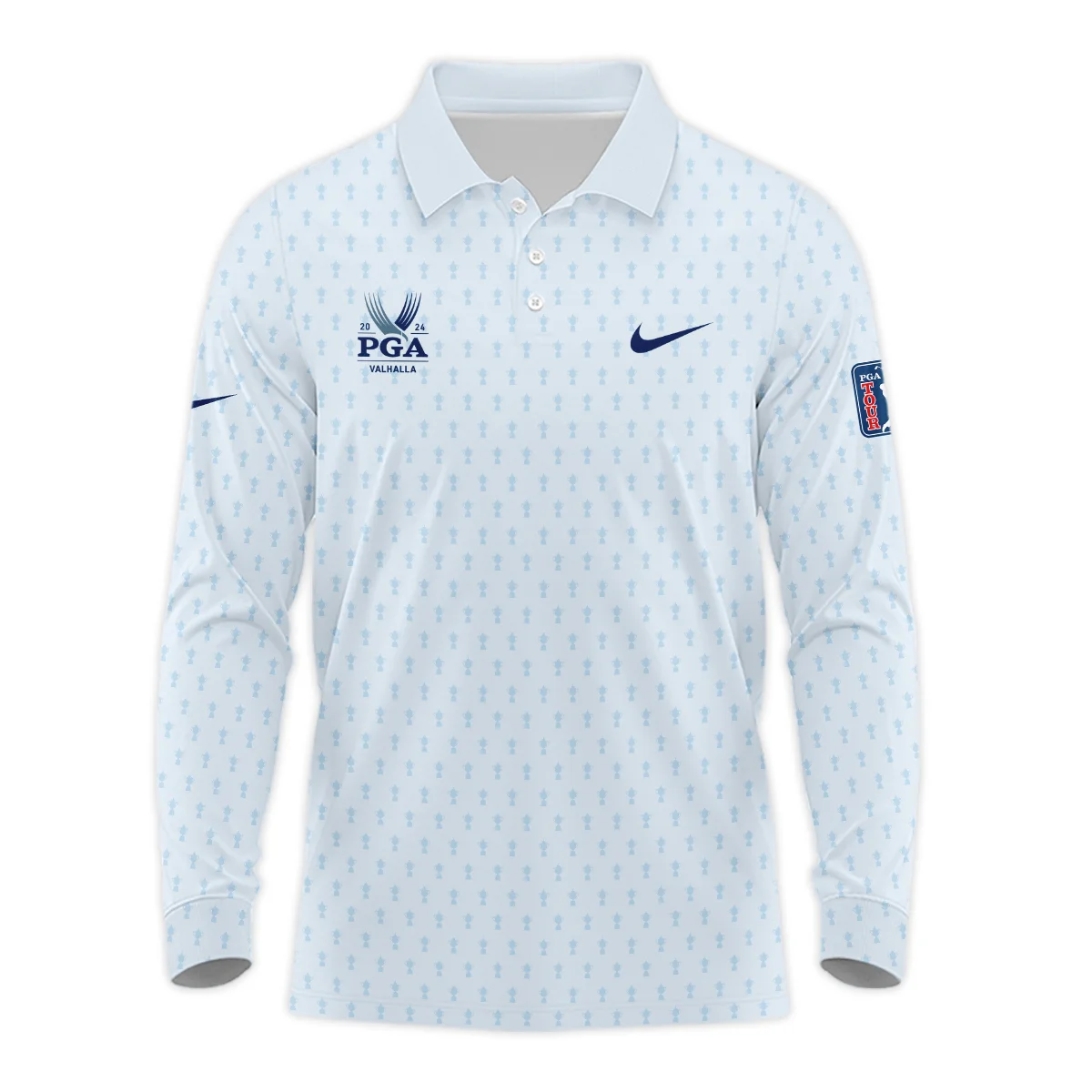 Golf Pattern Cup White Mix Light Blue 2024 PGA Championship Valhalla Nike Long Polo Shirt Style Classic Long Polo Shirt For Men