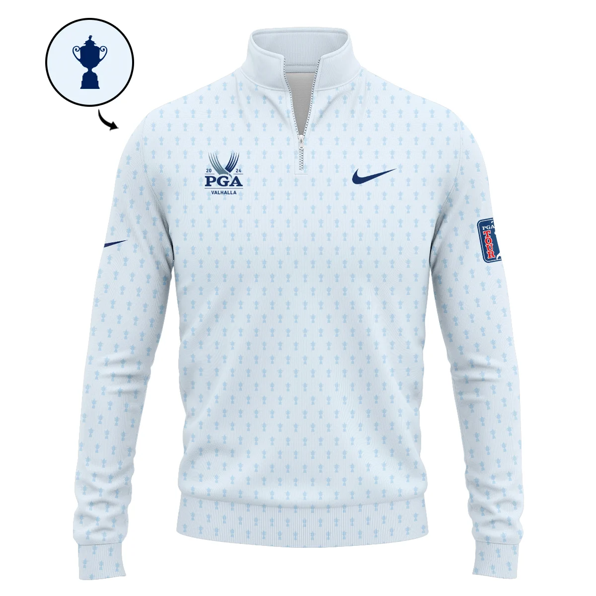 Golf Pattern Cup White Mix Light Blue 2024 PGA Championship Valhalla Nike Zipper Polo Shirt Style Classic Zipper Polo Shirt For Men