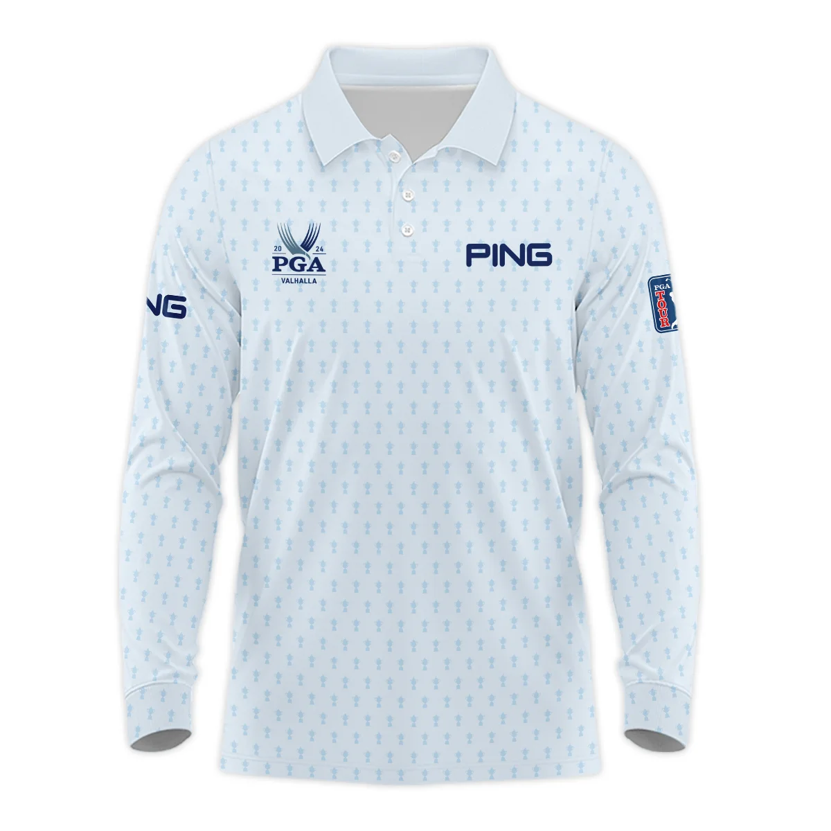 Golf Pattern Cup White Mix Light Blue 2024 PGA Championship Valhalla Ping Long Polo Shirt Style Classic Long Polo Shirt For Men
