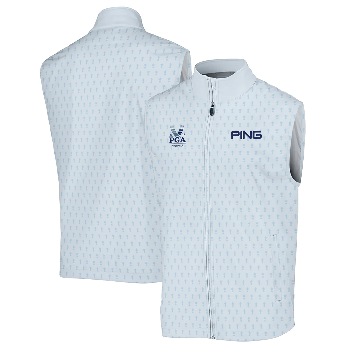 Golf Pattern Cup White Mix Light Blue 2024 PGA Championship Valhalla Ping Style Classic, Short Sleeve Polo Shirts Quarter-Zip Casual Slim Fit Mock Neck Basic