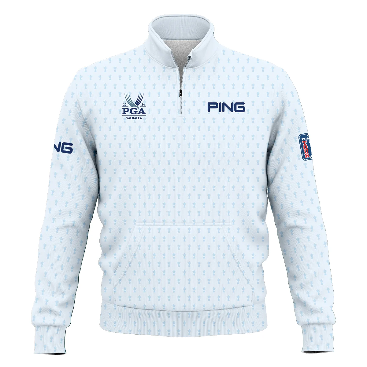 Golf Pattern Cup White Mix Light Blue 2024 PGA Championship Valhalla Ping Style Classic, Short Sleeve Polo Shirts Quarter-Zip Casual Slim Fit Mock Neck Basic