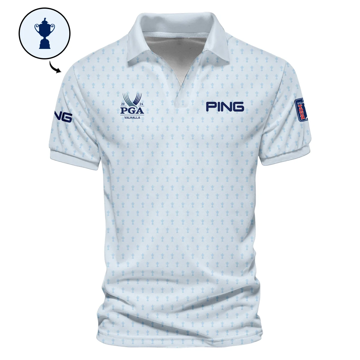 Golf Pattern Cup White Mix Light Blue 2024 PGA Championship Valhalla Ping Vneck Polo Shirt Style Classic Polo Shirt For Men