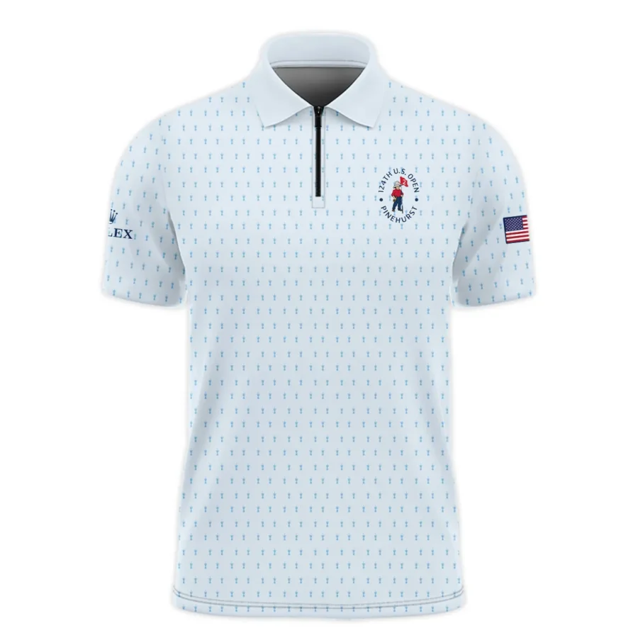 Golf Pattern Light Blue Cup 124th U.S. Open Pinehurst Rolex Zipper Polo Shirt Style Classic