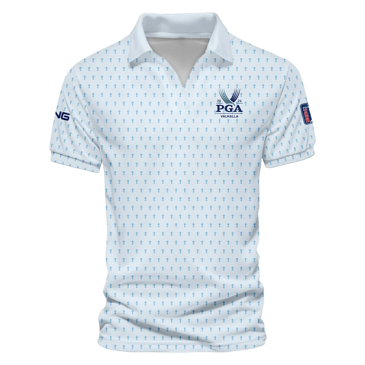 Golf Pattern Light Blue Cup 2024 PGA Championship Valhalla Ping Vneck Polo Shirt Style Classic Polo Shirt For Men