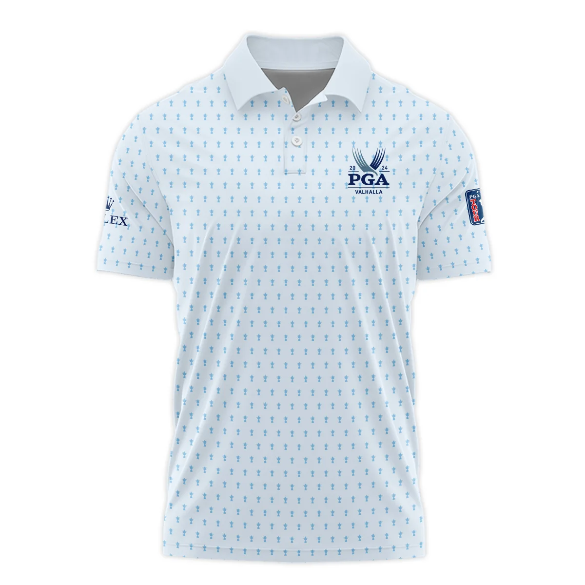 Golf Pattern Light Blue Cup 2024 PGA Championship Valhalla Rolex Long Polo Shirt Style Classic Long Polo Shirt For Men