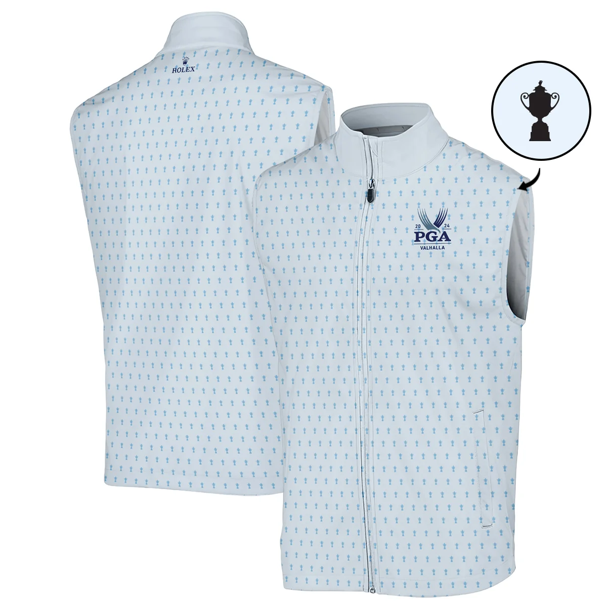 Golf Pattern Light Blue Cup 2024 PGA Championship Valhalla Rolex Zipper Polo Shirt Style Classic Zipper Polo Shirt For Men