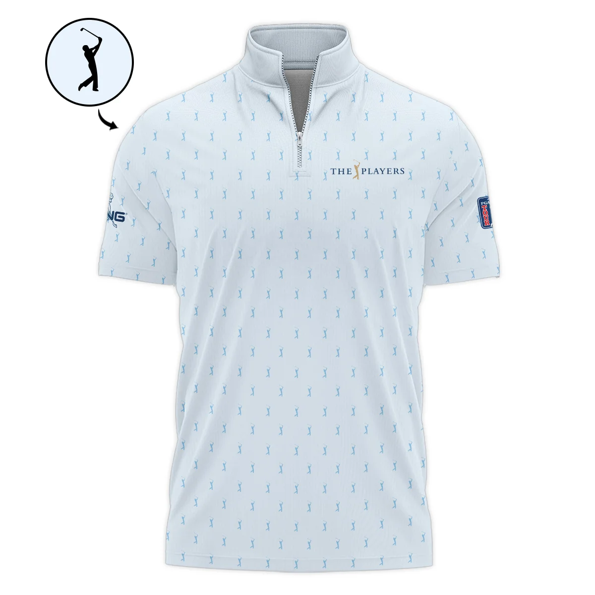 Golf Pattern Light Blue THE PLAYERS Championship Ping Style Classic, Short Sleeve Polo Shirts Quarter-Zip Casual Slim Fit Mock Neck Basic