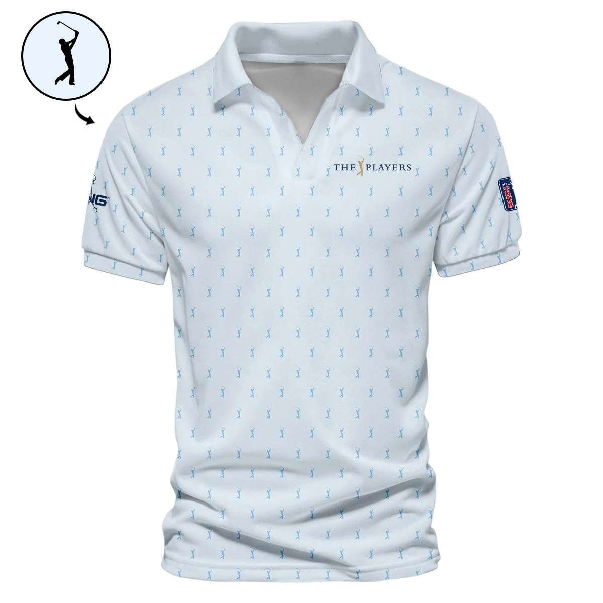 Golf Pattern Light Blue THE PLAYERS Championship Ping Vneck Polo Shirt Style Classic Polo Shirt For Men