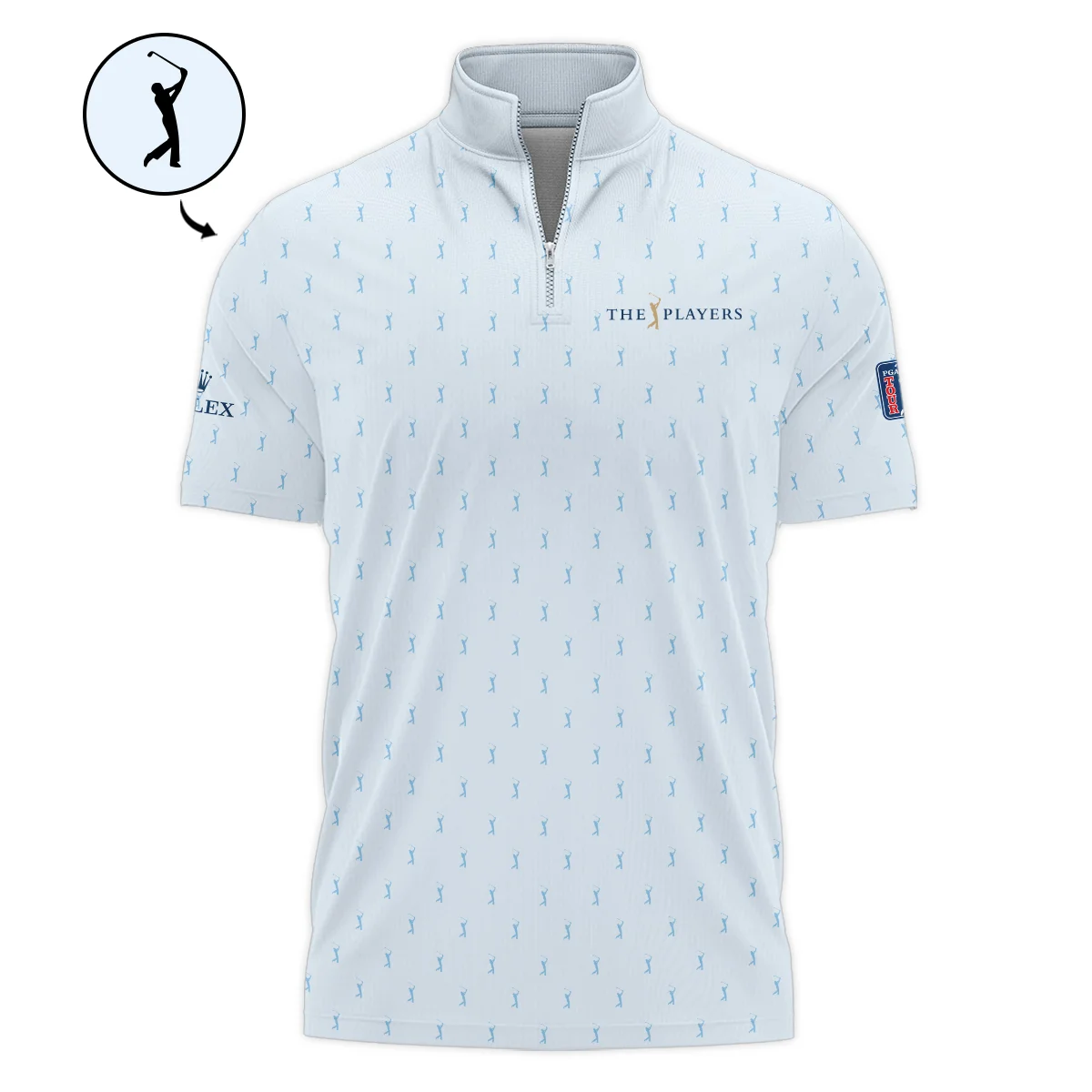 Golf Pattern Light Blue THE PLAYERS Championship Rolex Style Classic, Short Sleeve Polo Shirts Quarter-Zip Casual Slim Fit Mock Neck Basic