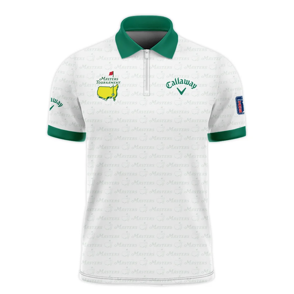 Golf Pattern Masters Tournament Callaway Zipper Polo Shirt White And Green Color Golf Sports All Over Print Zipper Polo Shirt For Men