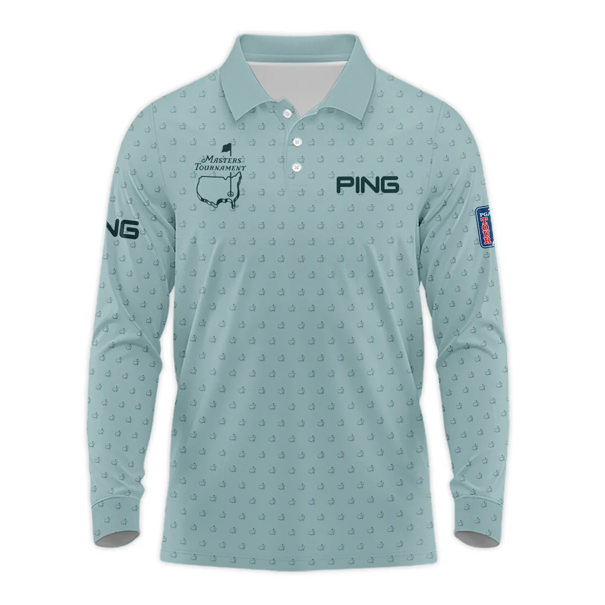 Golf Pattern Masters Tournament Ping Long Polo Shirt Cyan Pattern All Over Print Long Polo Shirt For Men