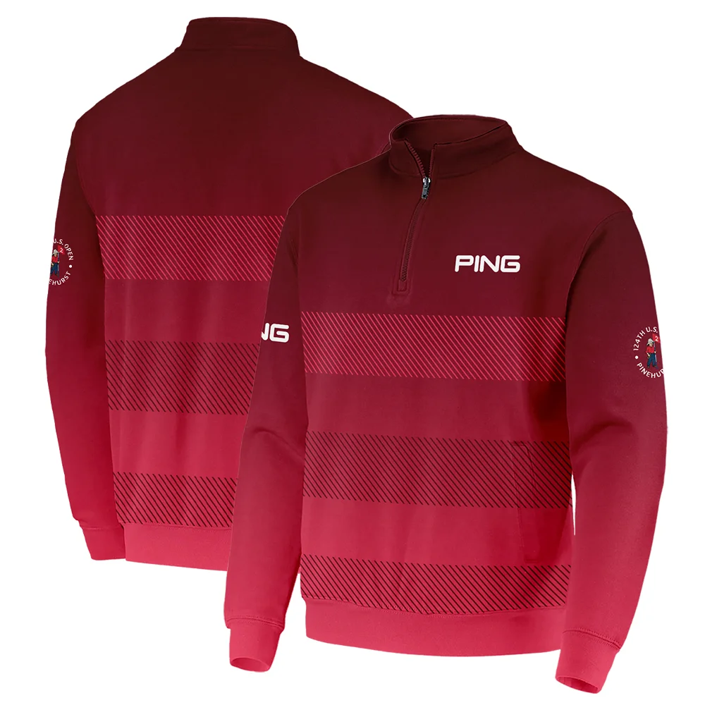 Golf Ping 124th U.S. Open Pinehurst Sports Long Polo Shirt Red Gradient Stripes Pattern All Over Print Long Polo Shirt For Men