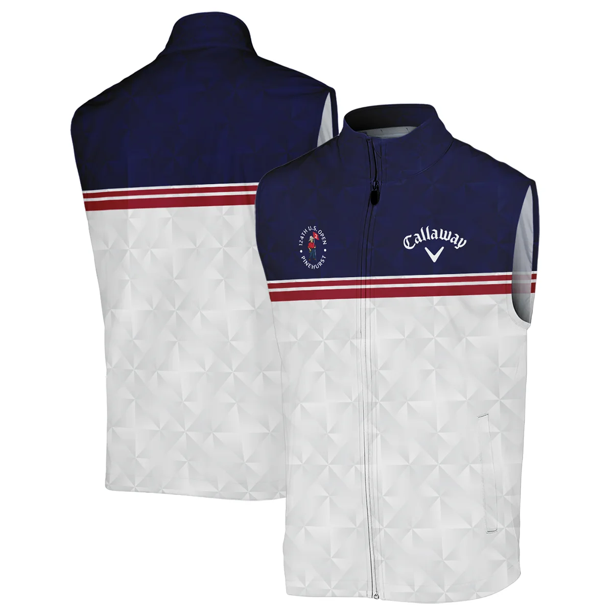 Golf Sport 124th U.S. Open Pinehurst Callaway Quarter-Zip Jacket Dark Blue White Abstract Geometric Triangles All Over Print Quarter-Zip Jacket