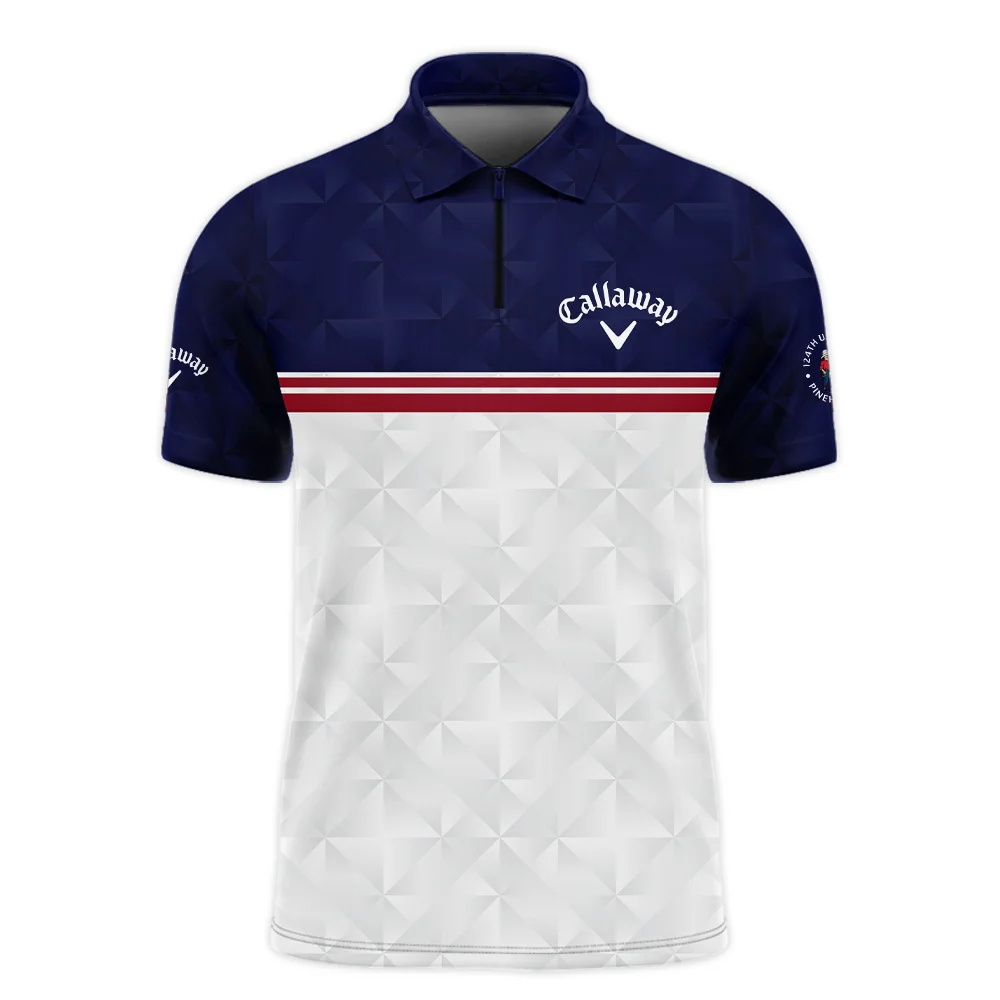 Golf Sport 124th U.S. Open Pinehurst Callaway Zipper Polo Shirt Dark Blue White Abstract Geometric Triangles All Over Print Zipper Polo Shirt For Men