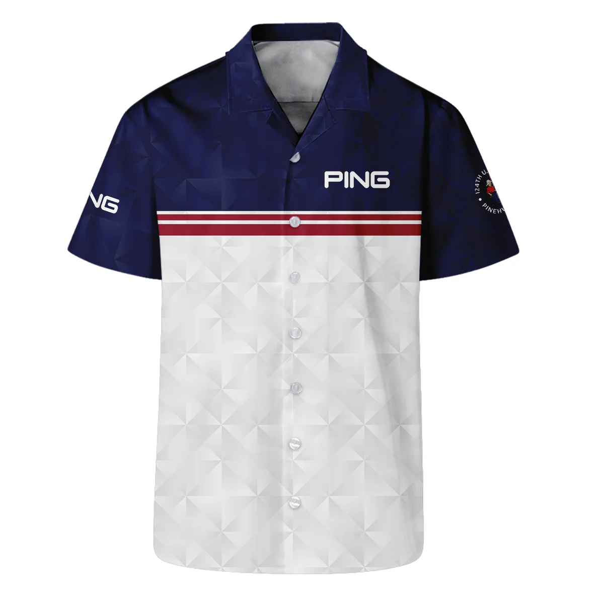 Golf Sport 124th U.S. Open Pinehurst Ping Hawaiian Shirt Dark Blue White Abstract Geometric Triangles All Over Print Oversized Hawaiian Shirt