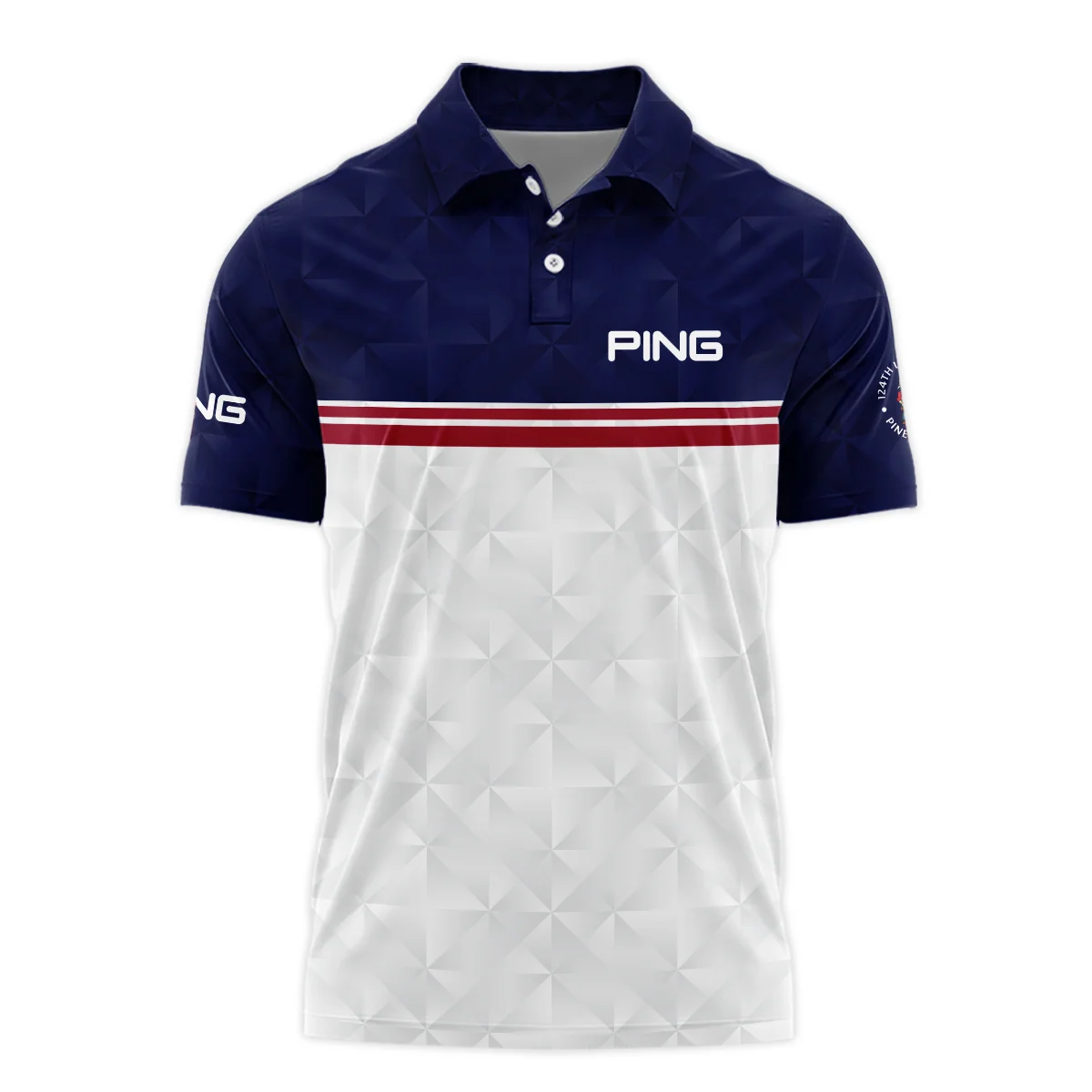 Golf Sport 124th U.S. Open Pinehurst Ping Polo Shirt Dark Blue White Abstract Geometric Triangles All Over Print Polo Shirt For Men