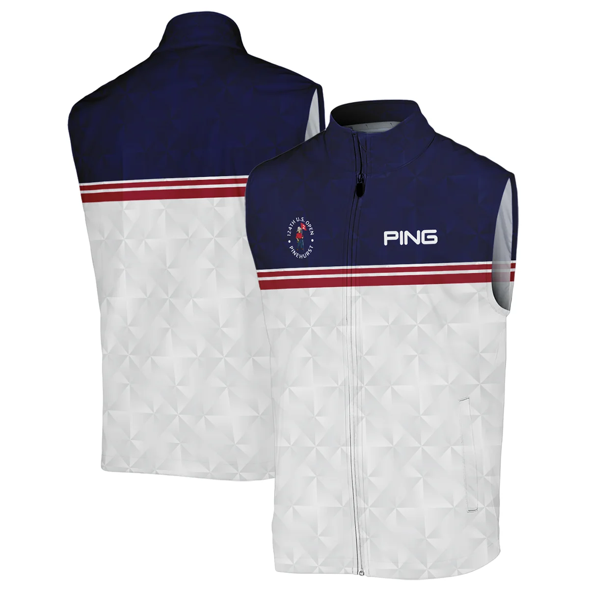 Golf Sport 124th U.S. Open Pinehurst Ping Zipper Hoodie Shirt Dark Blue White Abstract Geometric Triangles All Over Print Zipper Hoodie Shirt