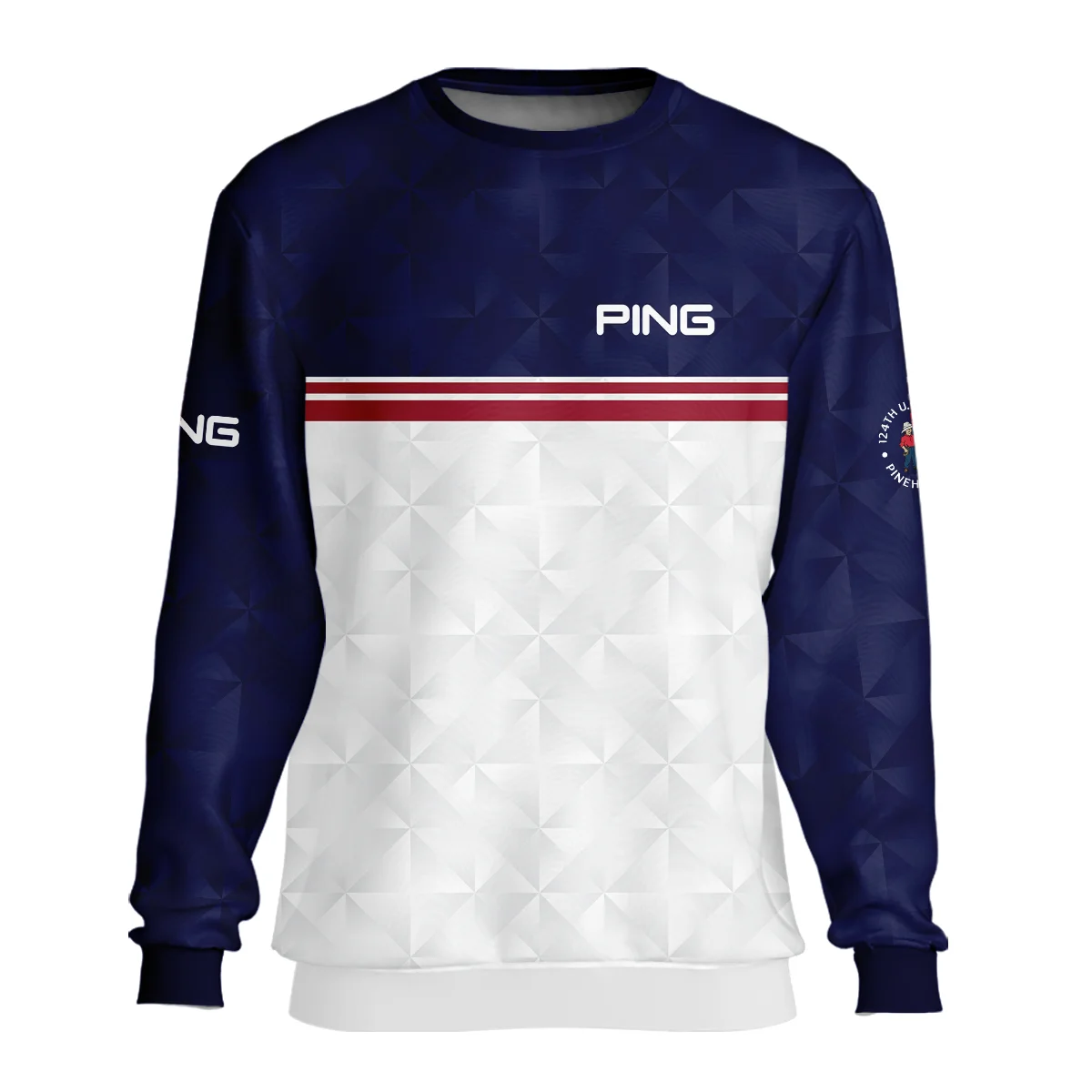 Golf Sport 124th U.S. Open Pinehurst Ping Unisex T-Shirt Dark Blue White Abstract Geometric Triangles All Over Print T-Shirt
