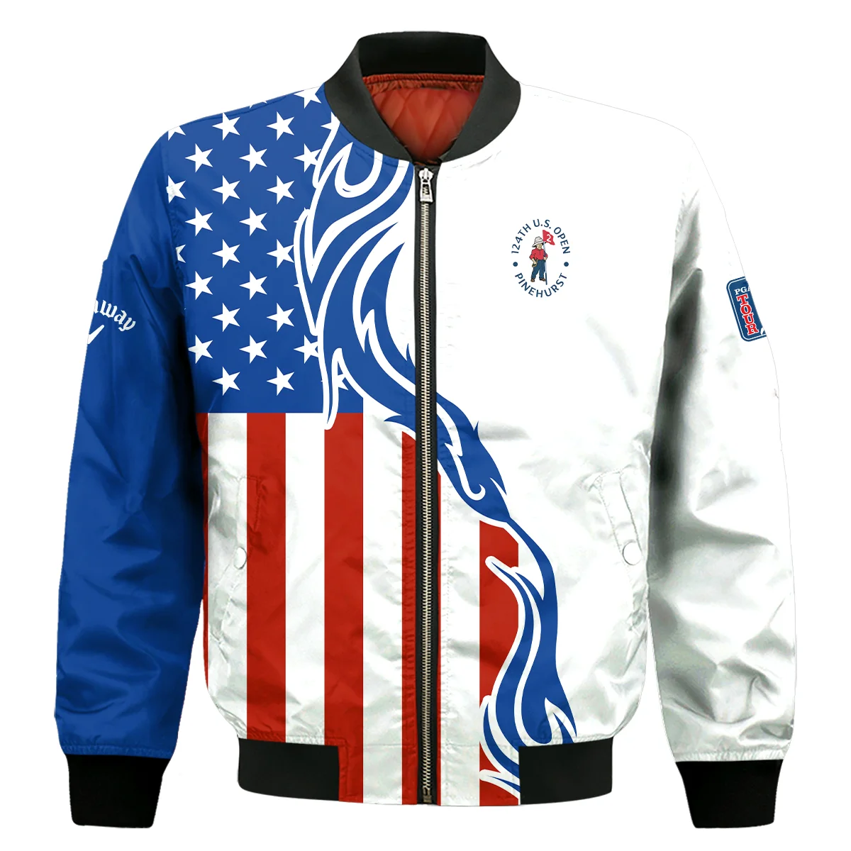 Golf Sport Callaway 124th U.S. Open Pinehurst Bomber Jacket USA Flag Pattern Blue White All Over Print Bomber Jacket