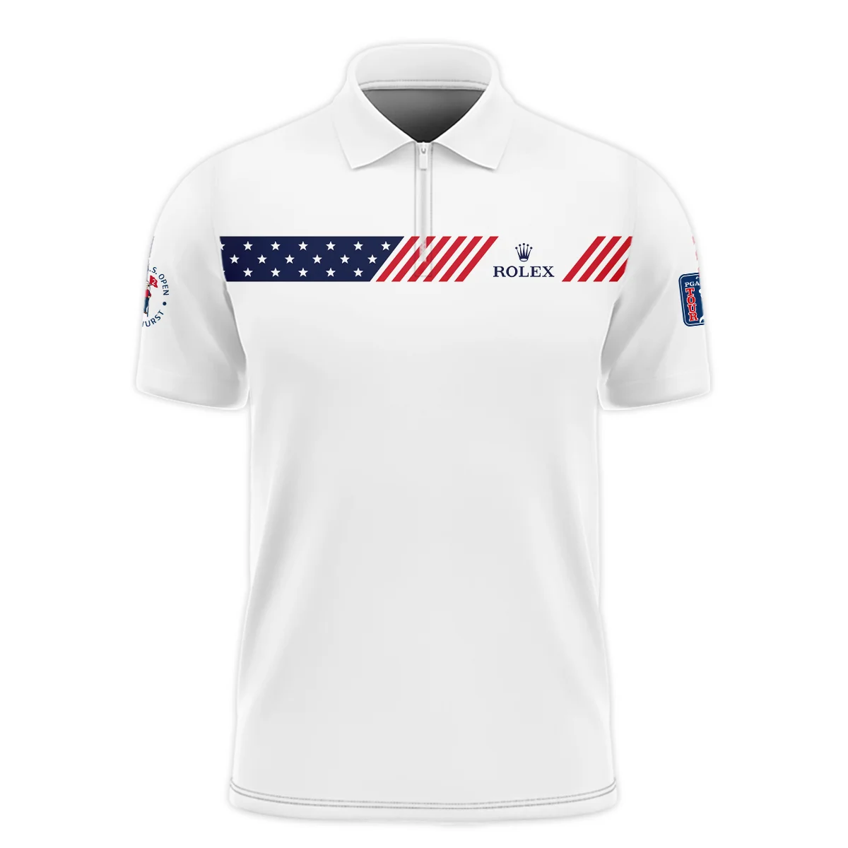 Golf Sport Flag American 124th U.S. Open Pinehurst Rolex Zipper Polo Shirt Style Classic Zipper Polo Shirt For Men