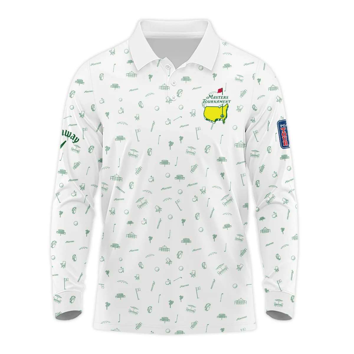 Golf Sport Masters Tournament Callaway Long Polo Shirt Sports Augusta Icons Pattern White Green Long Polo Shirt For Men