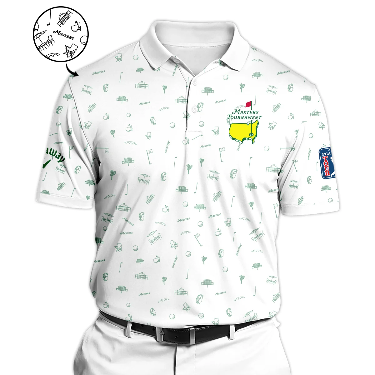 Golf Sport Masters Tournament Callaway Long Polo Shirt Sports Augusta Icons Pattern White Green Long Polo Shirt For Men