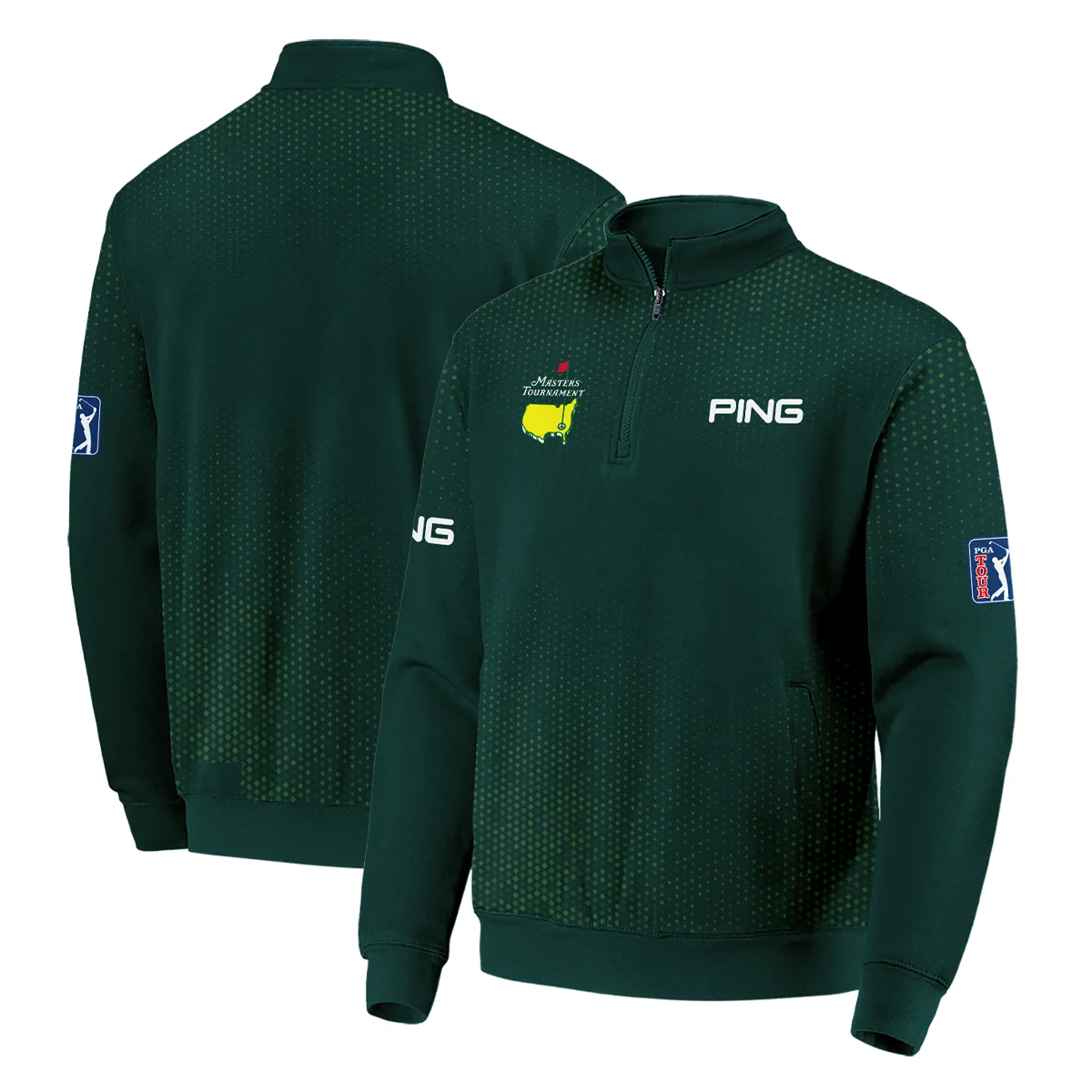 Golf Sport Masters Tournament Ping Zipper Polo Shirt Sports Dinamond Shape Dark Green Zipper Polo Shirt For Men