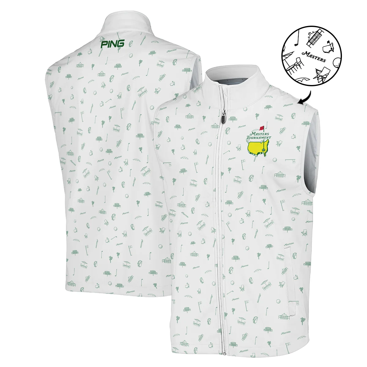 Golf Sport Masters Tournament Ping Zipper Polo Shirt Sports Augusta Icons Pattern White Green Zipper Polo Shirt For Men