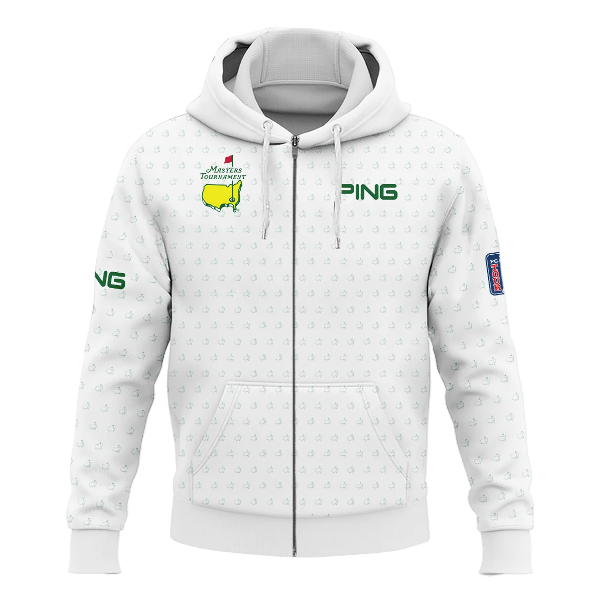Golf Sport Masters Tournament Ping Zipper Polo Shirt Sports Logo Pattern White Green Zipper Polo Shirt For Men