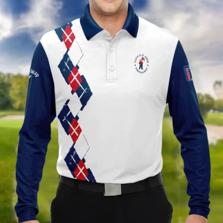 Golf Sport Pattern Blue Mix Color 124th U.S. Open Pinehurst Callaway Long Polo Shirt Style Classic