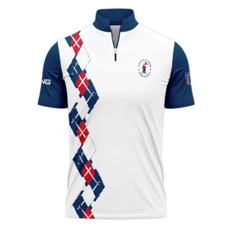 Golf Sport Pattern Blue Mix Color 124th U.S. Open Pinehurst Ping Quarter-Zip Polo Shirt