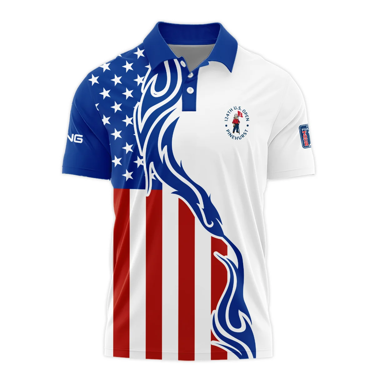 Golf Sport Ping 124th U.S. Open Pinehurst Polo Shirt USA Flag Pattern Blue White All Over Print Polo Shirt For Men