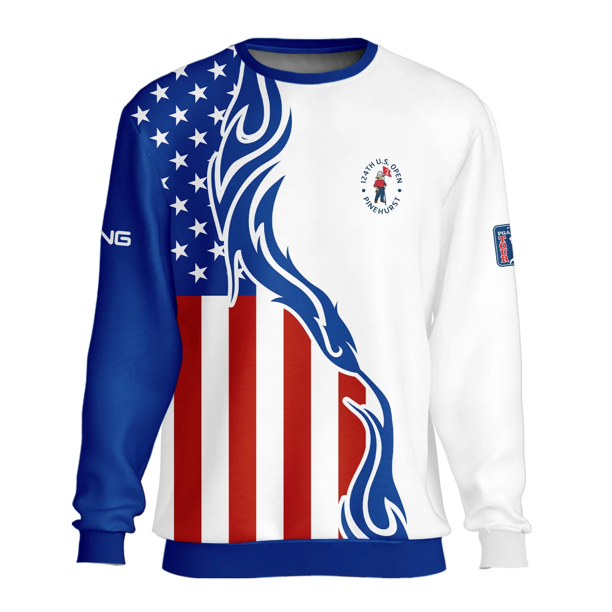 Golf Sport Ping 124th U.S. Open Pinehurst Unisex Sweatshirt USA Flag Pattern Blue White All Over Print Sweatshirt