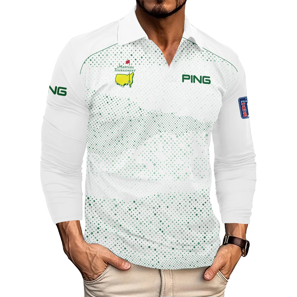 Golf Stye Classic White Mix Green Masters Tournament Ping Vneck Polo Shirt Style Classic Polo Shirt For Men
