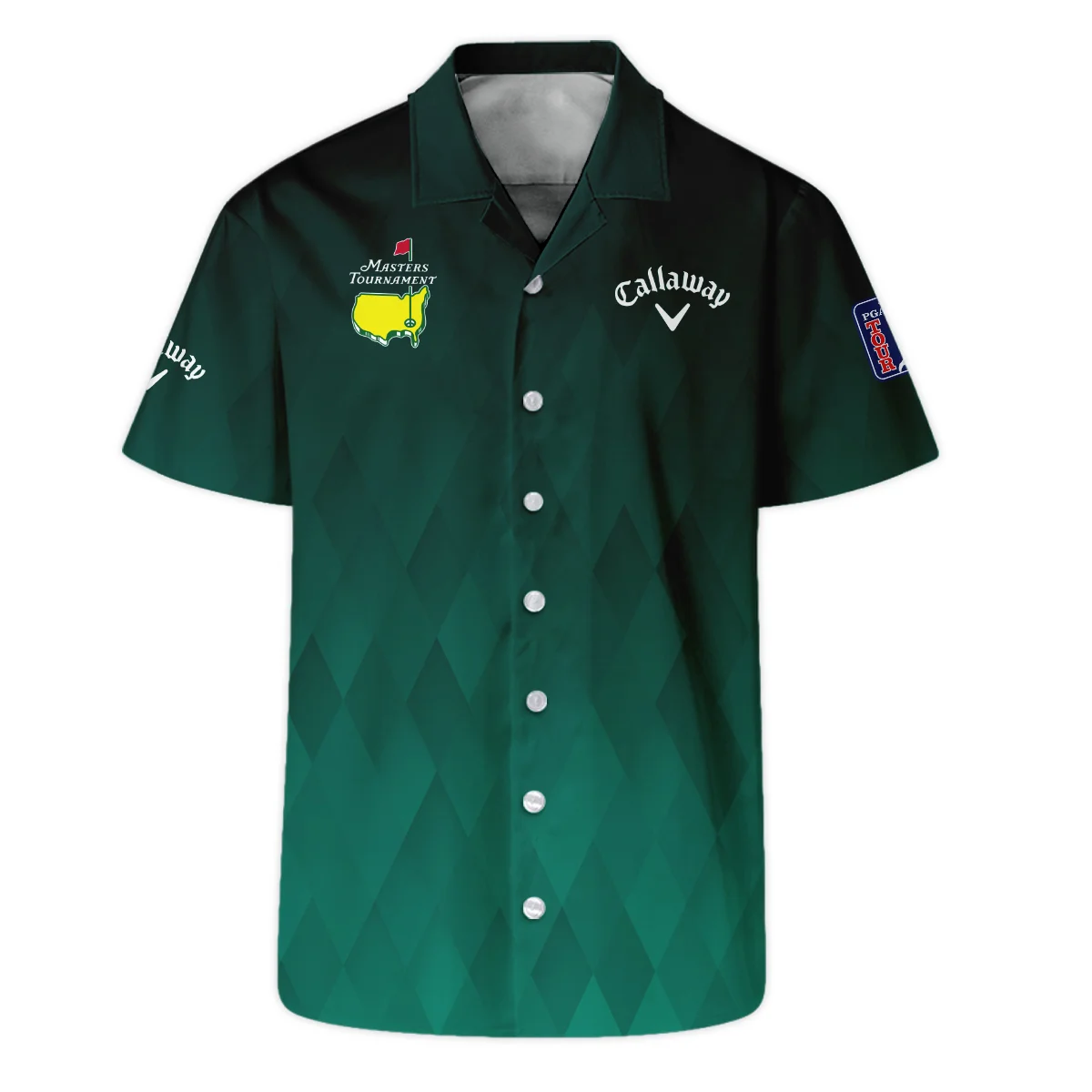Gradient Dark Green Geometric Pattern Masters Tournament Callaway Zipper Polo Shirt Style Classic Zipper Polo Shirt For Men