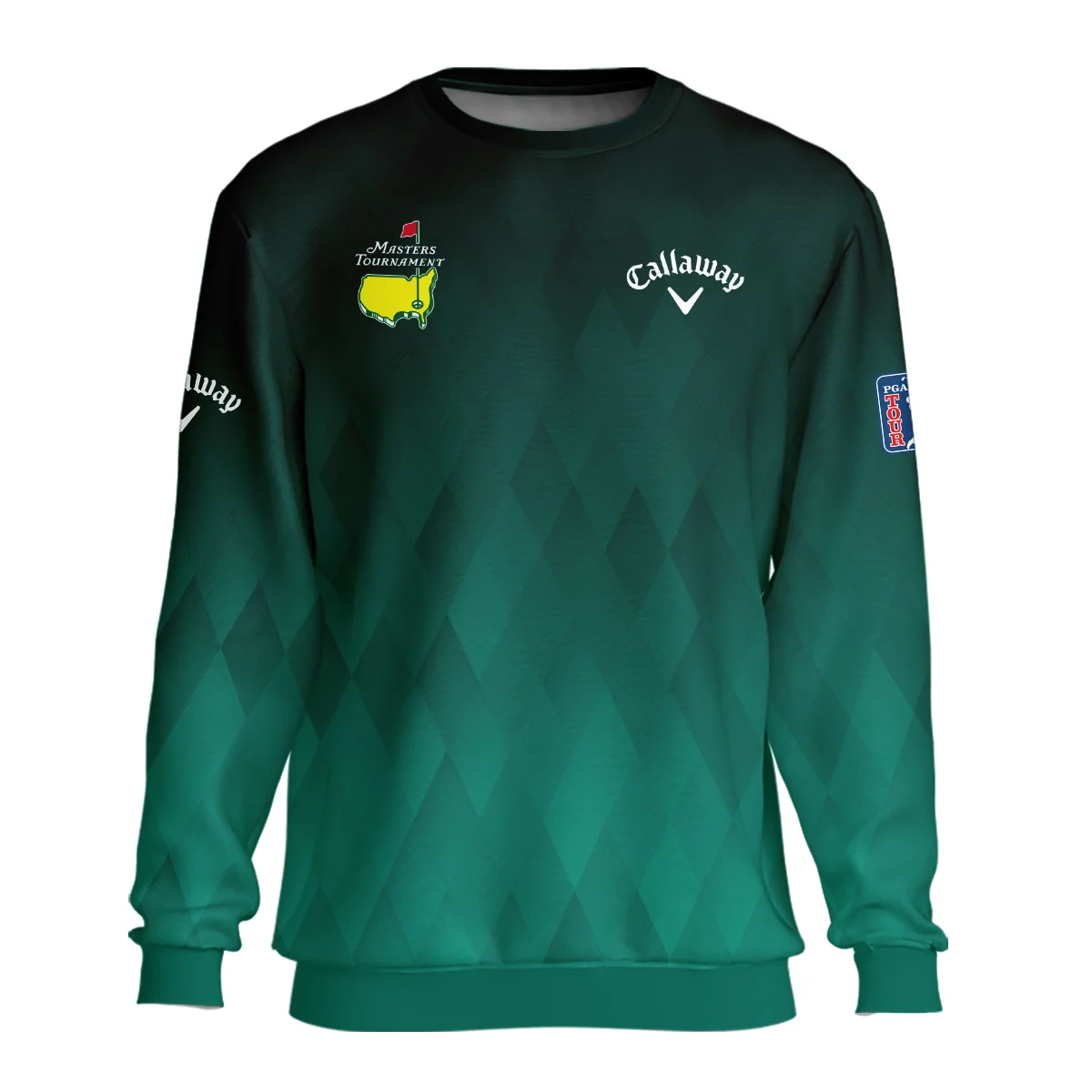 Gradient Dark Green Geometric Pattern Masters Tournament Callaway Long Polo Shirt Style Classic Long Polo Shirt For Men